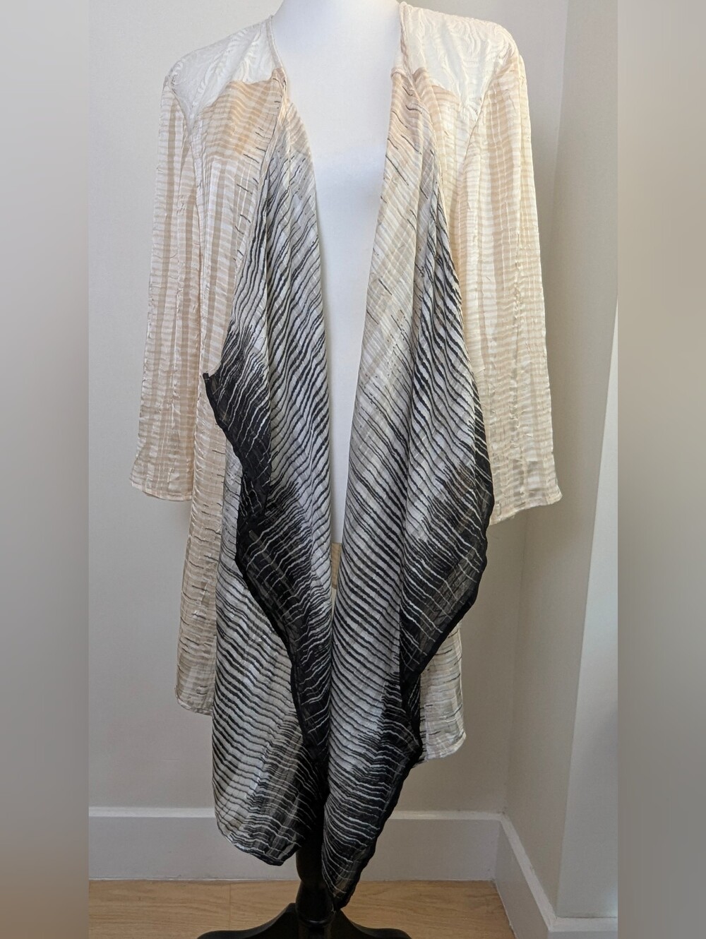 Chicos Travelers Lace Trim Asymmetric Open Front Ombre Duster Kimono Jacket XL